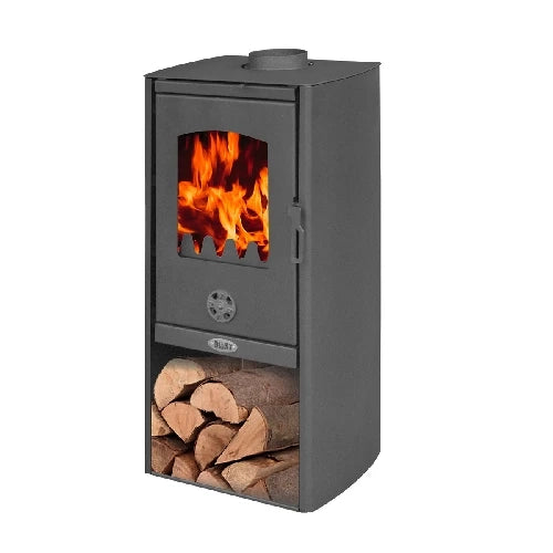 Stufa a Legna Camilla 6–8 kW Nera in Acciaio con Portalegna