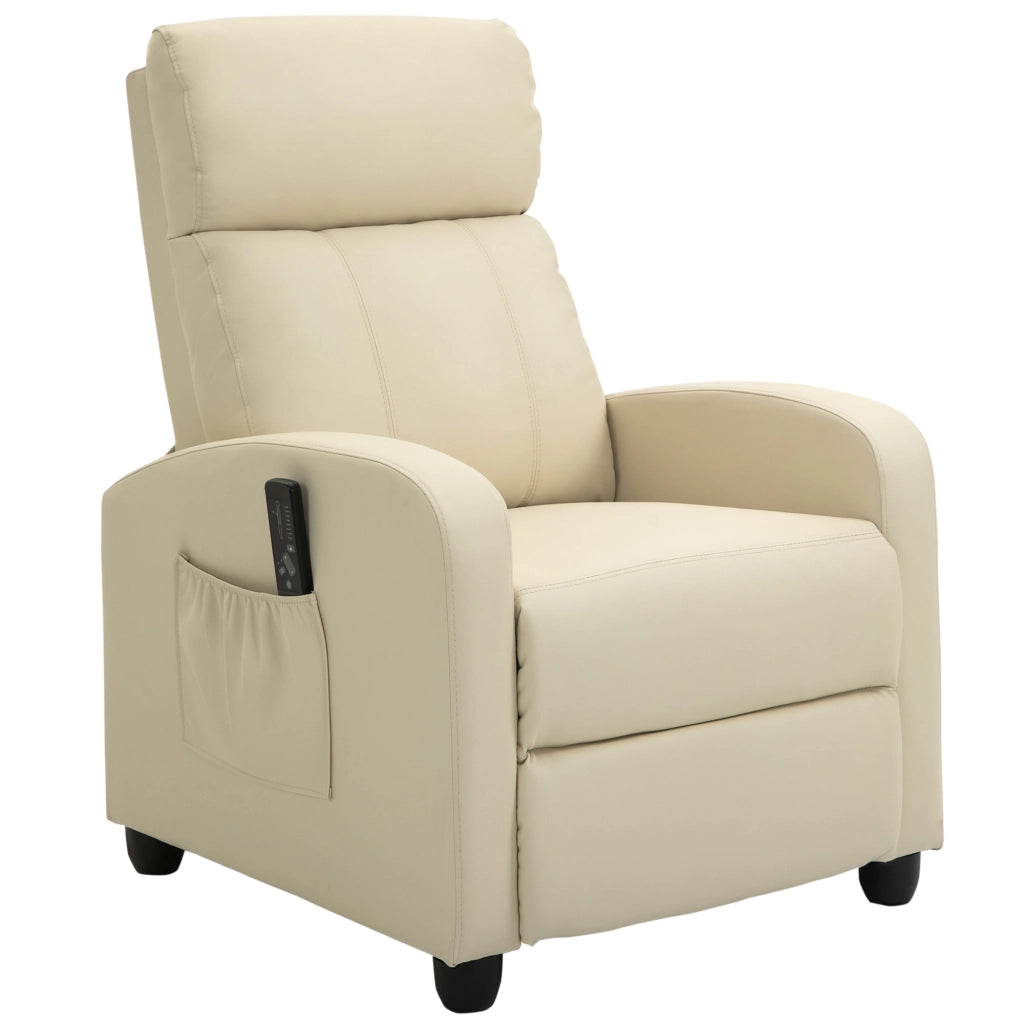 Easycomfort Poltrona Relax Massaggiante con Telecomando e 8 Programmi, Reclinazione e Poggiapiedi, 68x88x98cm, Crema