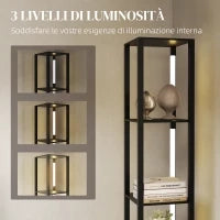 Lampada da Terra con 4 Ripiani, 3 Luminosità Regolabili e Interruttore a Pedale, 29x29x163 cm, Nero
