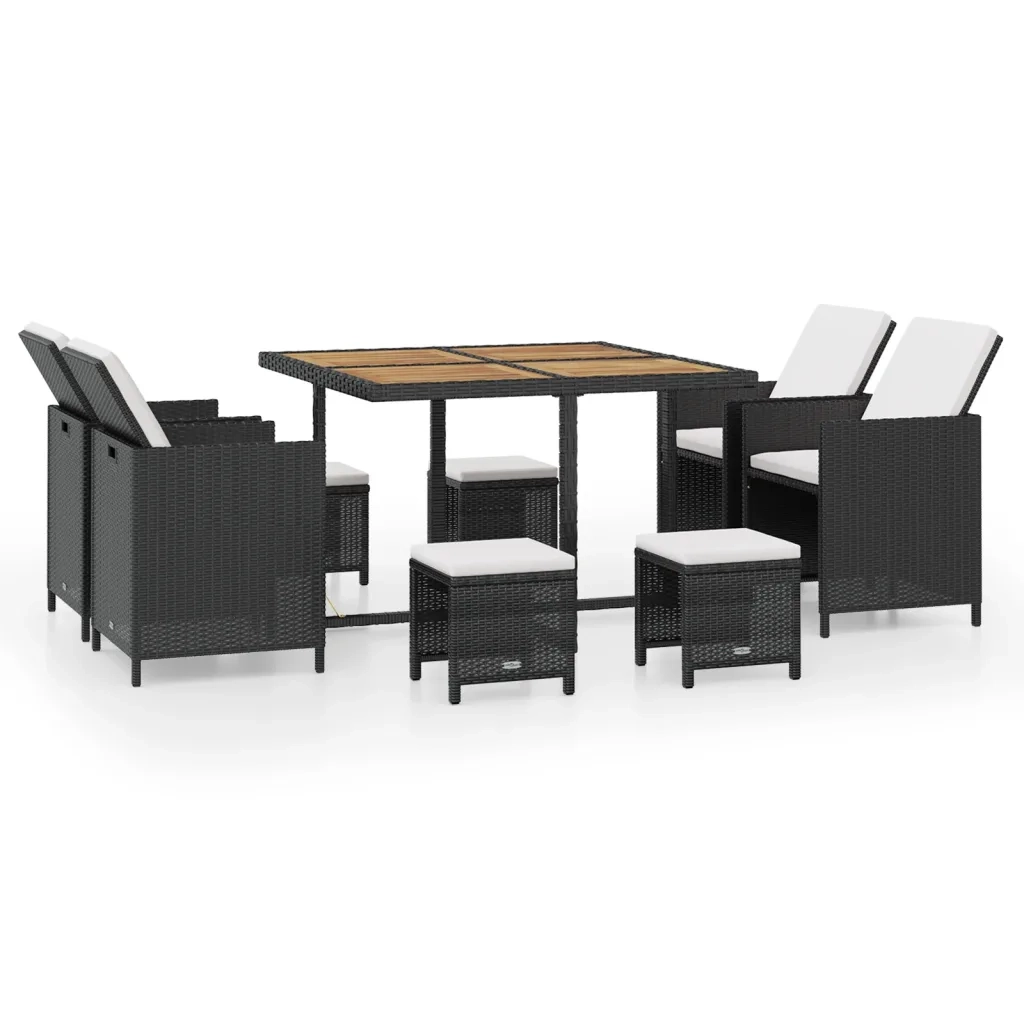 Set da Pranzo da Giardino 9 pz in Polyrattan e Acacia Nero cod mxl 57467