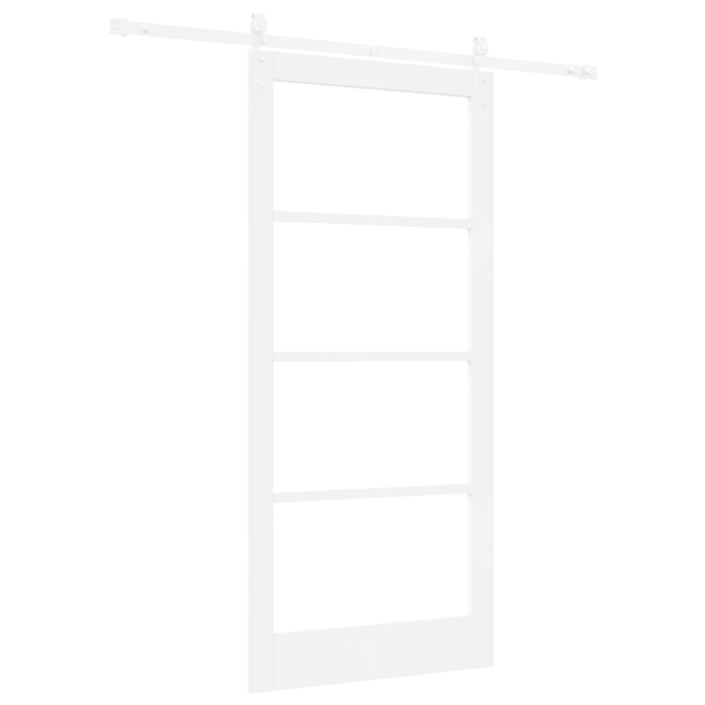 Set Porta Scorrevole  con Accessori Bianca 93x202 cm Legno Massello Pino