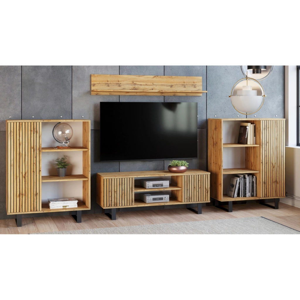 Mobile Porta TV Focus Loft in Quercia con Effetto Lamelle