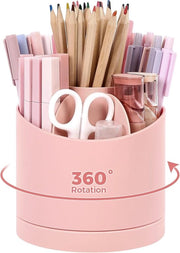 Organizzatore di scrivania, supporto per penne girevole 360 gradi, supporto per penne con cassette, supporto per penne per ufficio, scuola e casa (rosa)