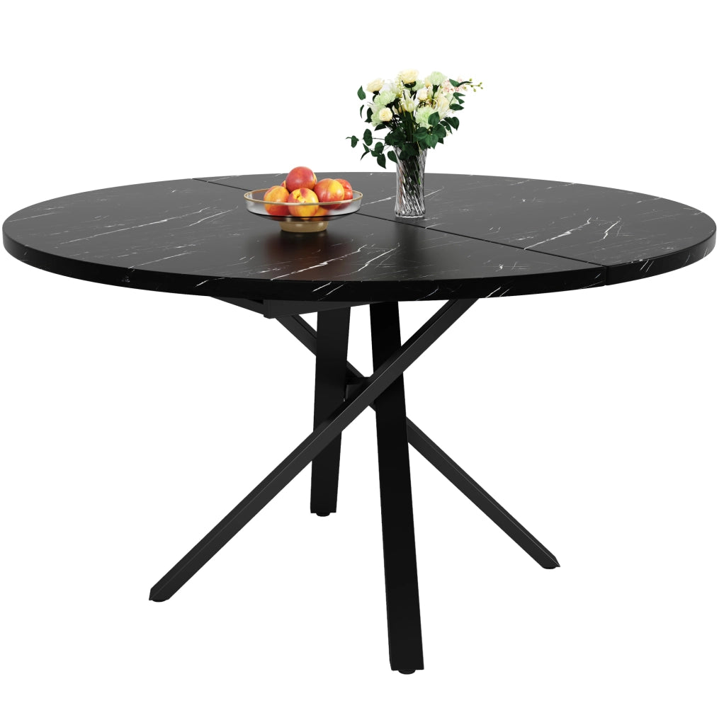 Tavolo rotondo allungabile; diametro 100 cm estendibile a 140 cm; MDF e metallo nero