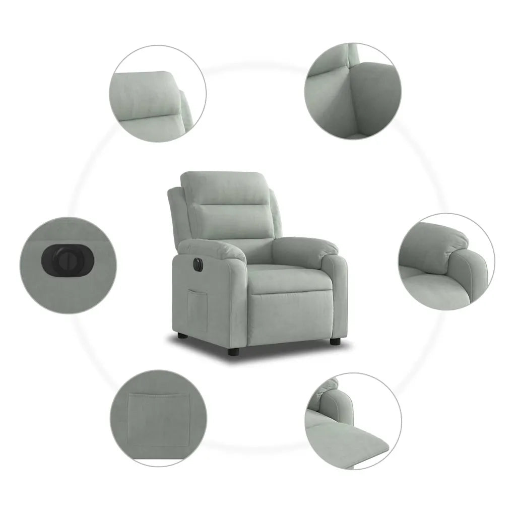Poltrona | Sedia Relax Elettrica Reclinabile Grigio Chiaro in Vera Pelle