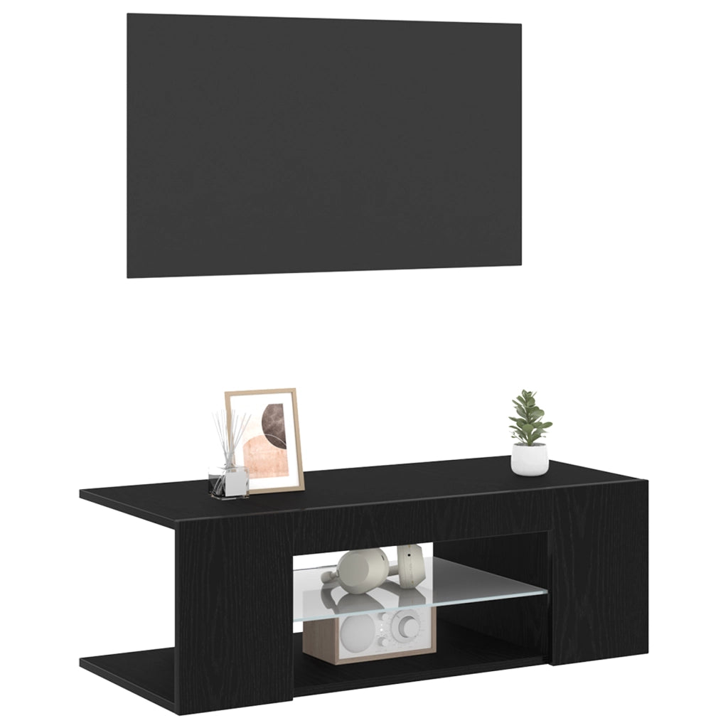 Mobile TV  con luci LED Rovere Nero 90x39x30 cm in Legno ingegnerizzato