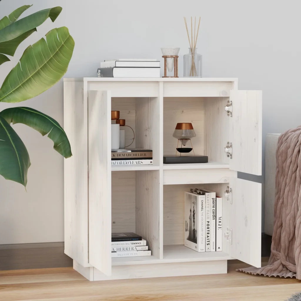 Credenza Bianca 60x34x75 cm in Legno Massello di Pino 813391