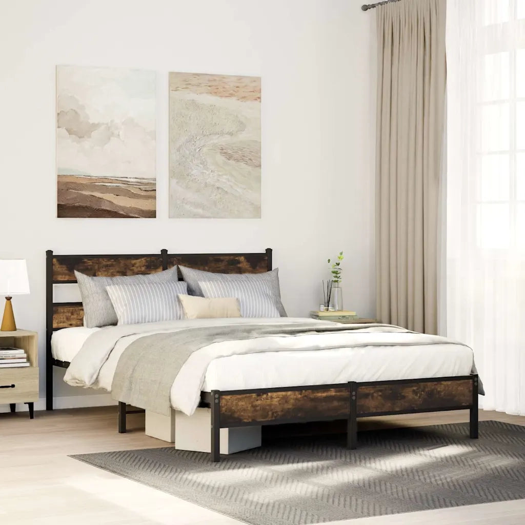 Letto matrimoniale | Letto per adulti | Giroletto senza Materasso con Testiera Rovere Sonoma 160x200 cm