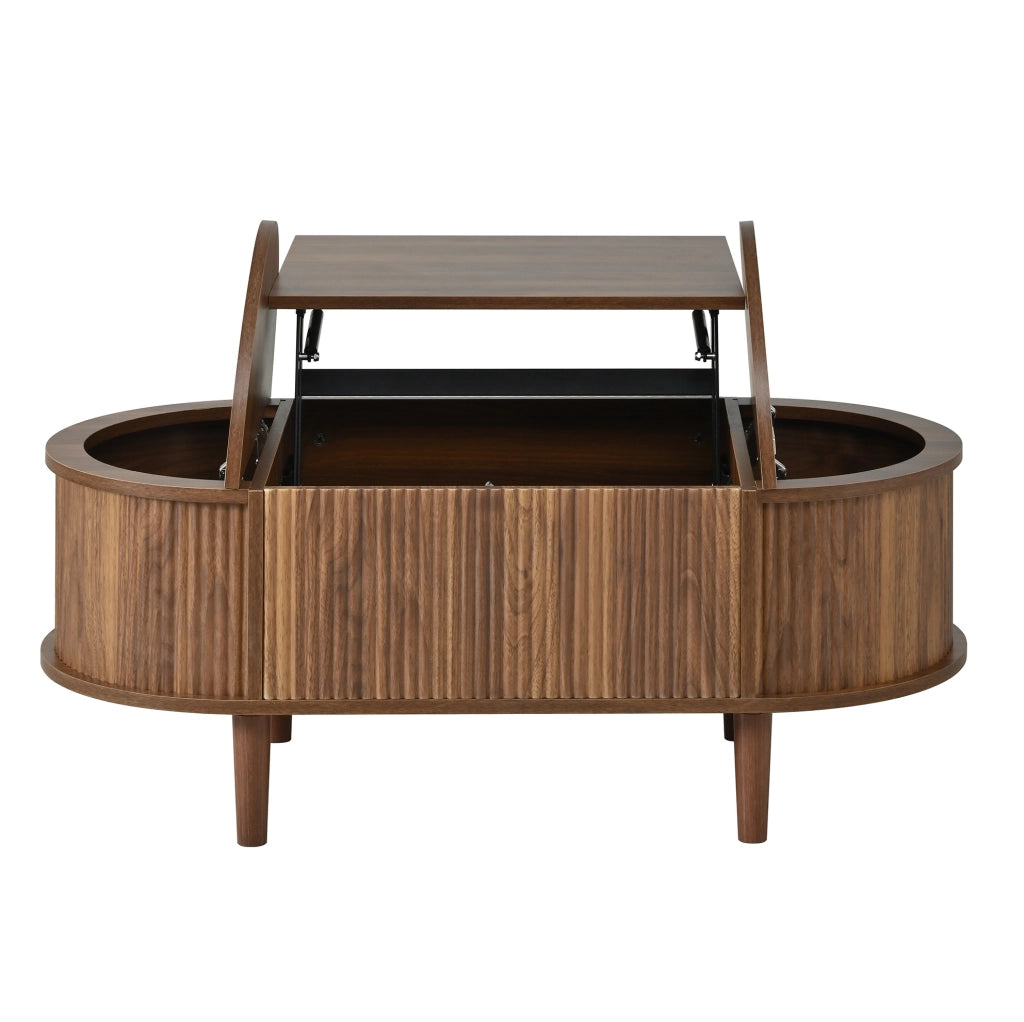 Tavolino da caffè 100x48x53.5 cm con piano sollevabile e contenitore in MDF noce