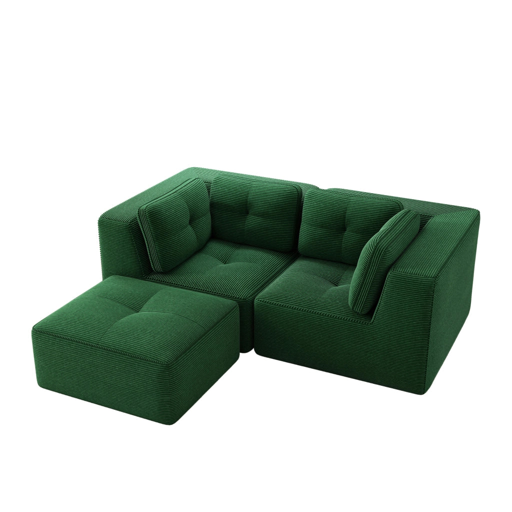 Divano angolare modulare in velluto a coste 208x177x69 cm; verde; senza montaggio