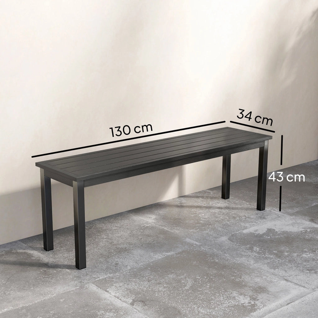 Panchina da Giardino 2 Posti 130x34x43 cm a Doghe Effetto Legno Struttura in Acciaio Grigio