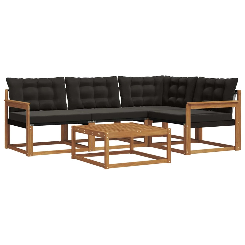 Set di divani da esterno con cuscino 5 pcs Naturale e Nero