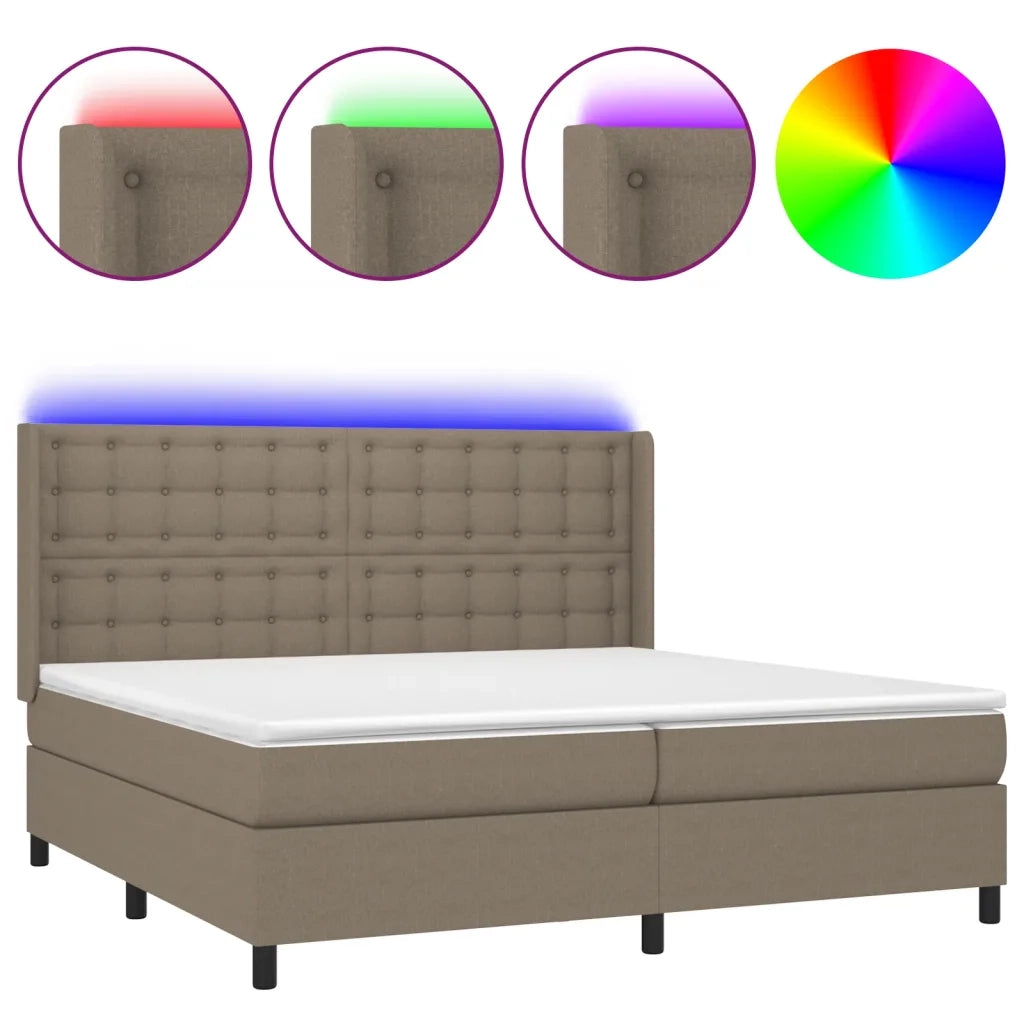 Letto a Molle Materasso e LED tortora 200x200cm in Tessuto cod mxl 58349