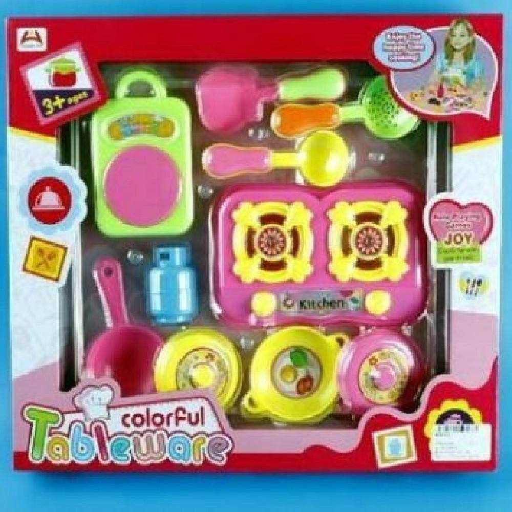 Trade Shop - Colorful Tableware Fornello Con Pentoline Mestoli Giocattolo Gioco Bambina -