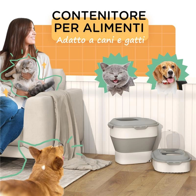 PORTA CROCCHETTE CANI CAPACITÓ 5-25L CON CHIUSURA ERMETICA E BOX DEUMIDIFICANTE, IN PP E TPE, 44X32X37 CM, GRIGIO