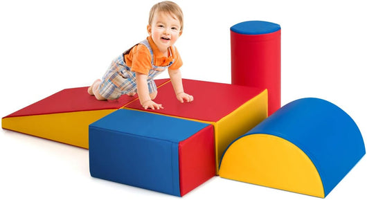 Set di 5 Blocchi con Diverse Forme e Colori, Giocattolo per Arrampicata e Strisciamento, Aiuta i Bambini a Crescere (Rosso)