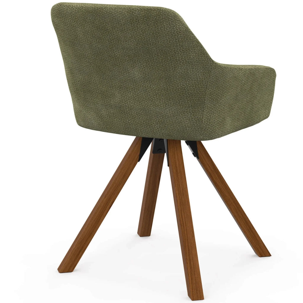 IDMarket - Set di 2 poltrone girevoli per sala da pranzo e tavolo JANY in tessuto di ciniglia verde con gambe in noce