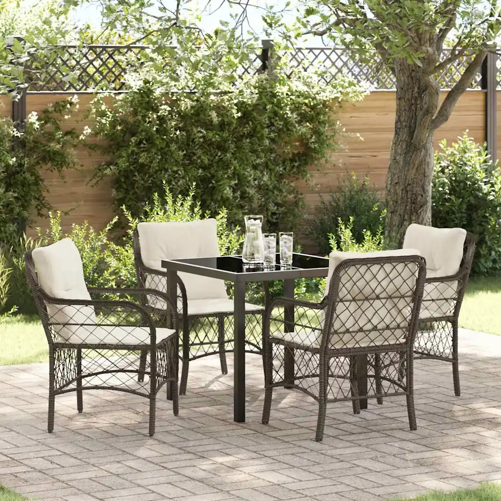 Set da Pranzo per Giardino con cuscino 5 pcs Marrone polyrattan 3380212
