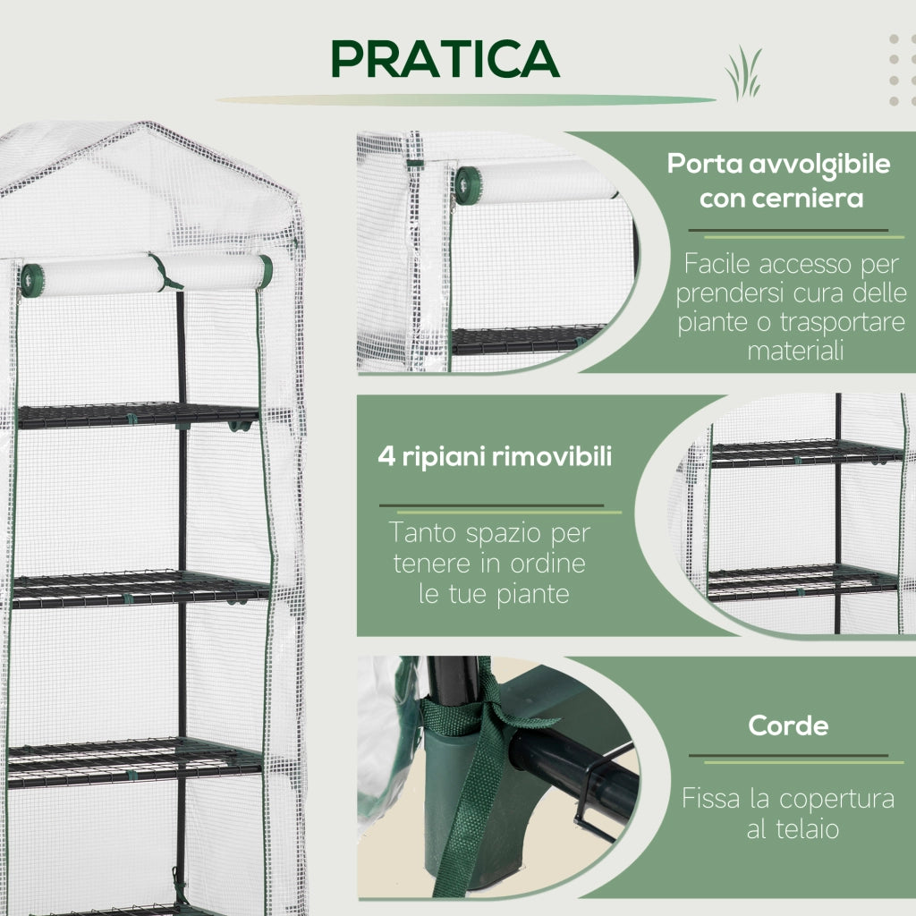 Serra per Piante Verticale con Scaffale ¨C zephmum ¨C Acciaio e PE Bianco 70x50x160cm