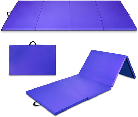 Tappetini da Ginnastica Pieghevoli 300 x 116 x 5 CM con Ganci e Maniglia Comoda Pelle PU, Ideale per Arti Marziali/Ginnastica/Pilates, Viola