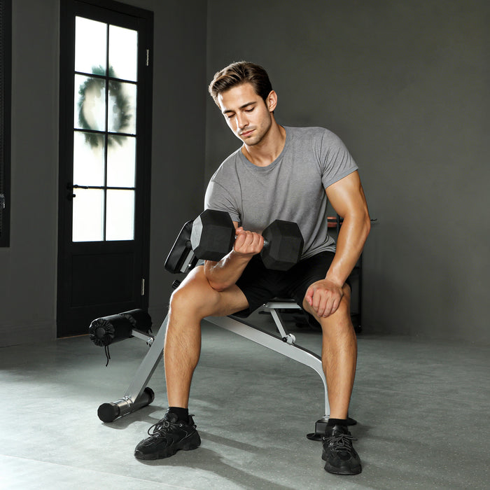 Panca Romana Regolabile e Pieghevole Multifunzione Capacità 150 kg Argento