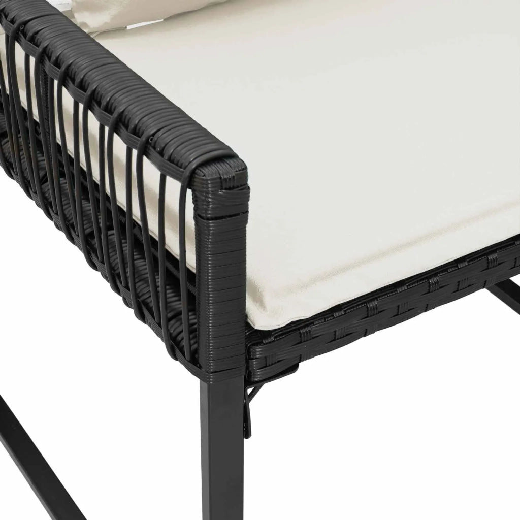 Set di Mobili da Esterno 7 pz | Set Salotto da Giardino Nero e Bianco Crema polyrattan