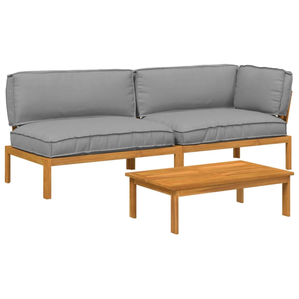 Set di divani con cuscino 3 pcs Crema Legno di Acacia Massello