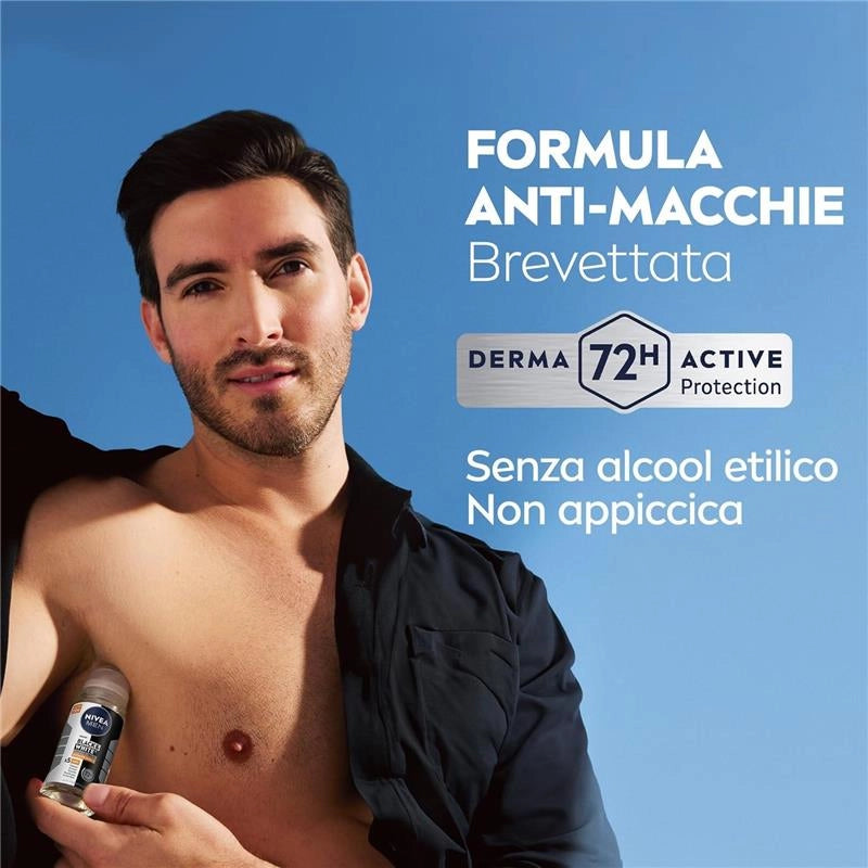 NIVEA MEN BLACK & WHITE INVISIBLE ROLL-ON 50 ML DEODORANTE UOMO 72H ANTITRASPIRANTE NO ODORI SUDORE IRRITAZIONI E MACCHIE