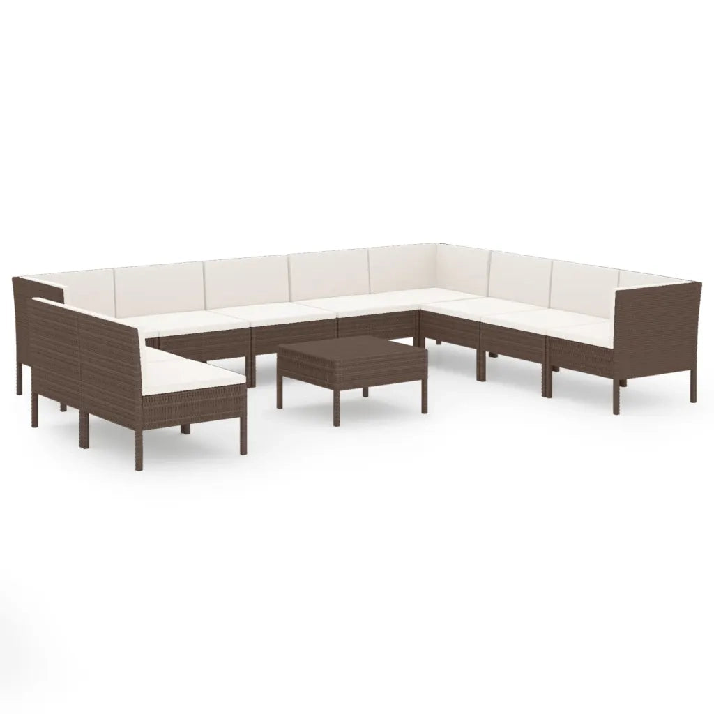 Set Divani da Giardino 11 pz con Cuscini in Polyrattan Marrone 3094471