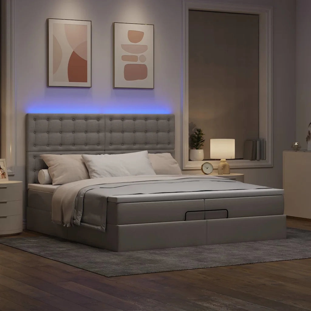 vidaXL Struttura Letto Pouf con Materassi Tortora 200x200 cm Tessuto