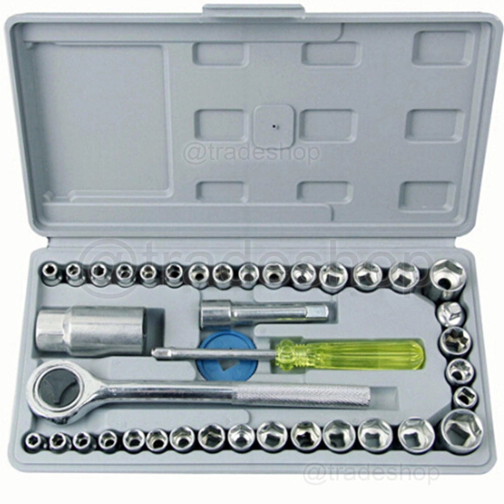 Trade Shop - Kit Set Chiavi A Bussola Con Cricchetto 40 Pezzi Giravite Valigetta In Plastica -