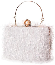 Borsa a Tracolla Donna con Tassel e Strass per Matrimonio, Portamonete e Accessori in Pelle con Catena e Chiusura a Maglia, Modello Elegante per Feste e Cerimonie, Color Bianco
