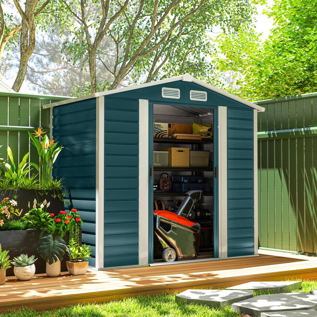 Casetta Box da Giardino 210x120x190 cm con Porte Scorrevoli e Lucchetto con Chiavi in Metallo Verde