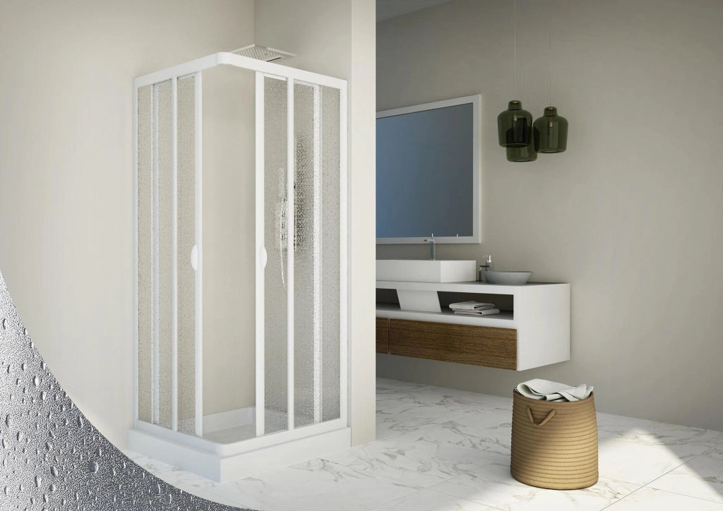 Box Doccia Angolare 75x75 cm 2 Ante Scorrevoli in Acrilico 2,2 mm H185 cm Dorini Bianco