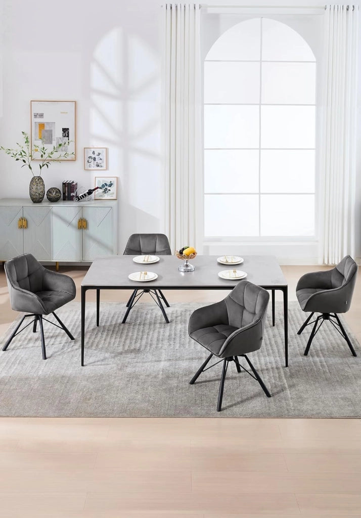 Sedia per Sala da Pranzo Girevole a 360°, Sedia da Cucina Imbottita con Gambe in Metallo, Poltroncina in Velluto per Camera da Letto, Soggiorno, Grigio Scuro, BH365dgr-1