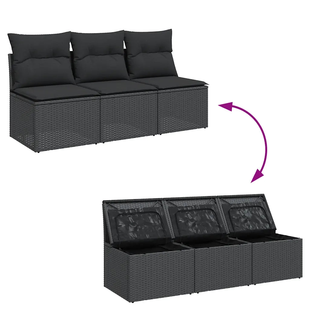 Divano da Giardino con Cuscini 3 Posti-Sofa da giardino nero in polyrattan 942919