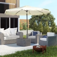Ombrellone Inclinabile Rotondo Ø 268 cm in Tessuto Poliestere ad Alta Densità 180 g/m², Protezione Solare, Crema