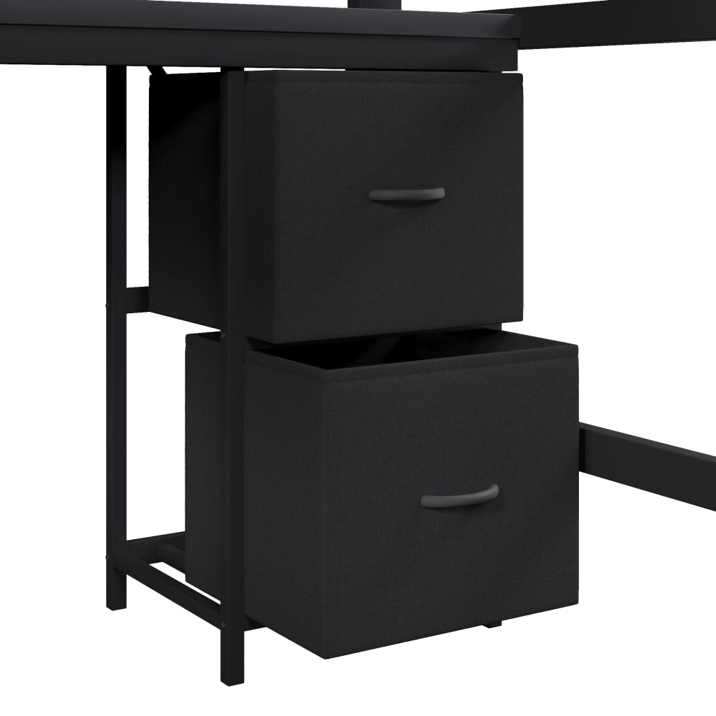 LETTO A SOPPALCO 140x200 cm Nero in metallo e MDF con scrivania e libreria