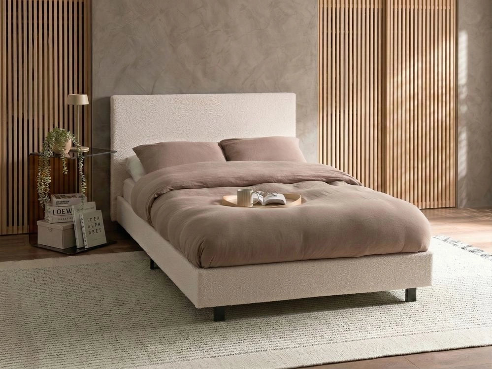 Letto con testiera piccola 120 x 200 cm in bouclé bianco sporco dal design moderno