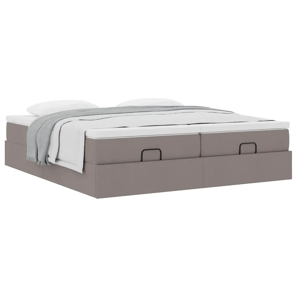Struttura Letto Pouf con Materassi Tortora 200x200 cm Tessuto 3311252