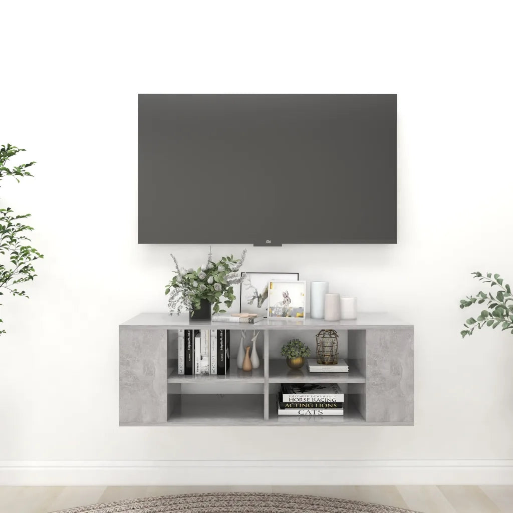 Mobile TV Parete-Credenza per TV sospesa-Console TV  Grigio Cemento 102x35x35 cm Legno Multistrato