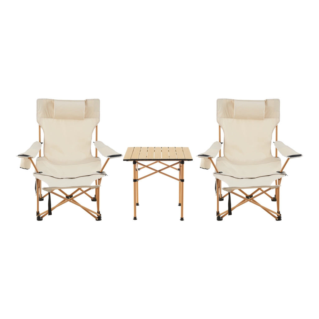 Set Bellante Pieghevole Tavolino e 2 Sedie Portatili - Beige casa.pro