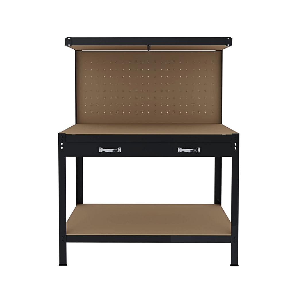 Banco Tavolo Da Lavoro A 3 Livelli Con Cassetto E Parete Pannello Forato Porta Attrezzi Utensili Portata Fino A 370 Kg Ideale Per Garage Officina Cantina Capannone Magazzino 120 X 60 Cm Nero