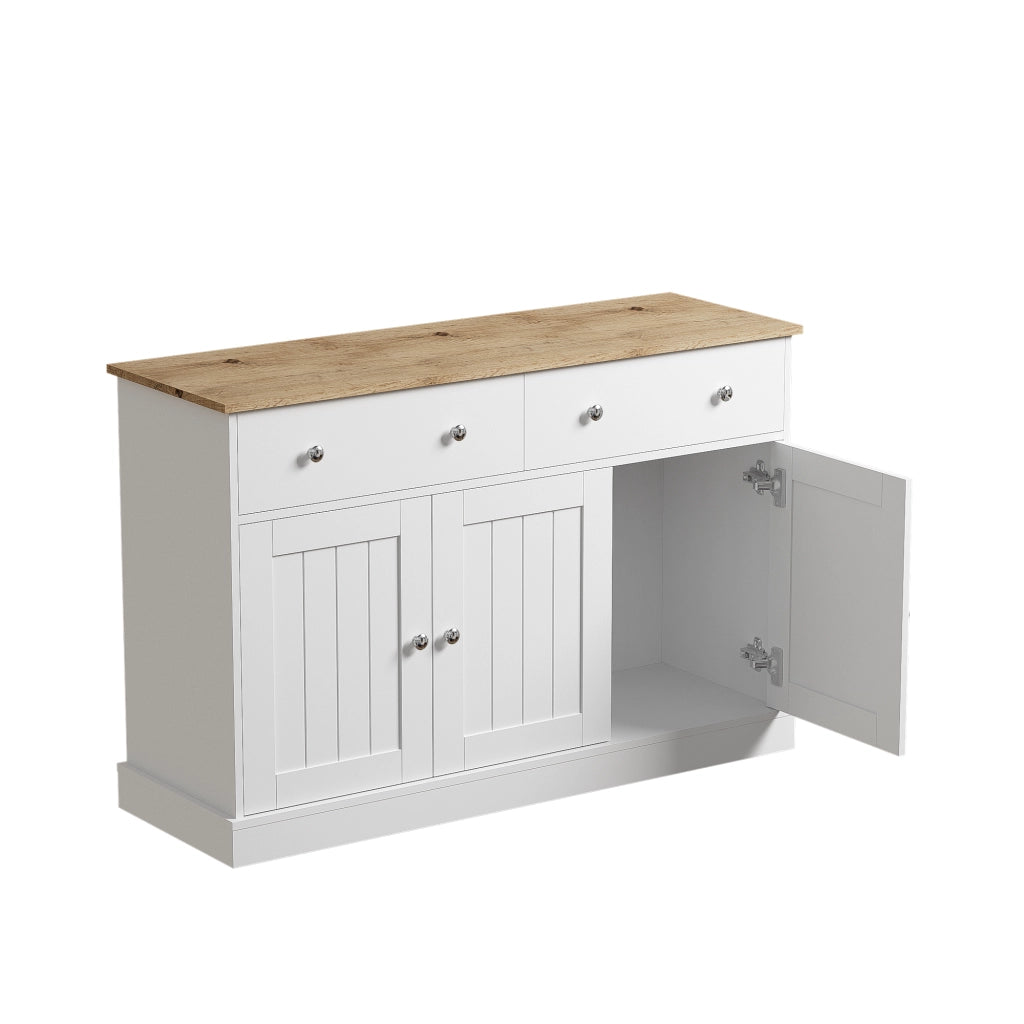 Credenza con 3 Ante e 2 Cassetti; Apertura Push-to-Open; Texture in Rilievo; in Pannello Truciolare; Bianco; 120??36??80;5 cm