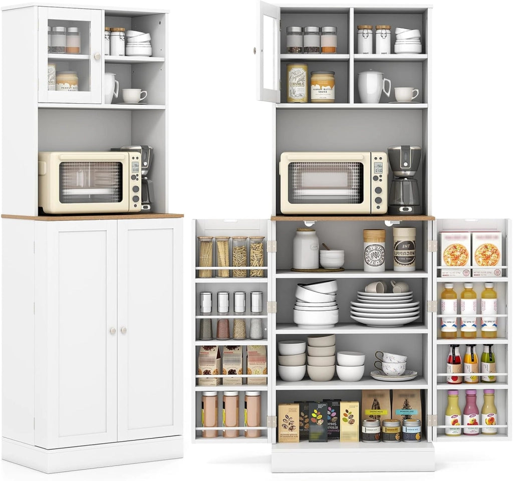Armadietto da cucina da 170 cm, mobile ausiliario con 3 porte, 5 ripiani regolabili e scomparti sulla porta, kit antiribaltamento, armadio alto moderno per cucina, sala da pranzo, soggiorno