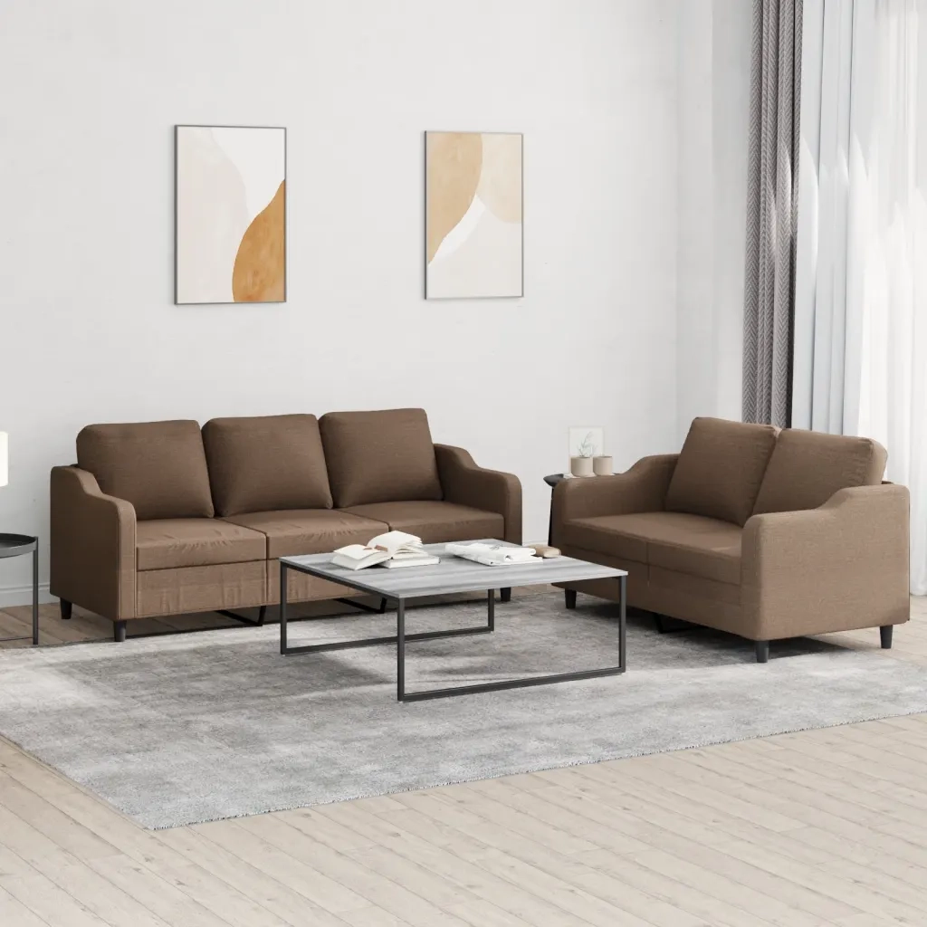 Set di Divani 2 pz con Cuscini Marrone in Tessutocod mxl 106213