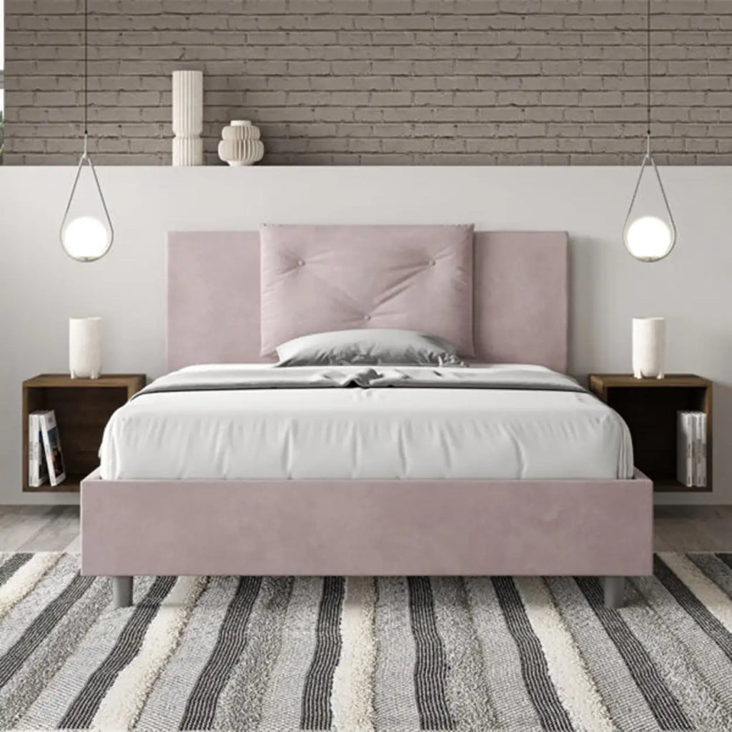 Letto matrimoniale francese senza rete imbottito 140x190 microfibra glicine Appia