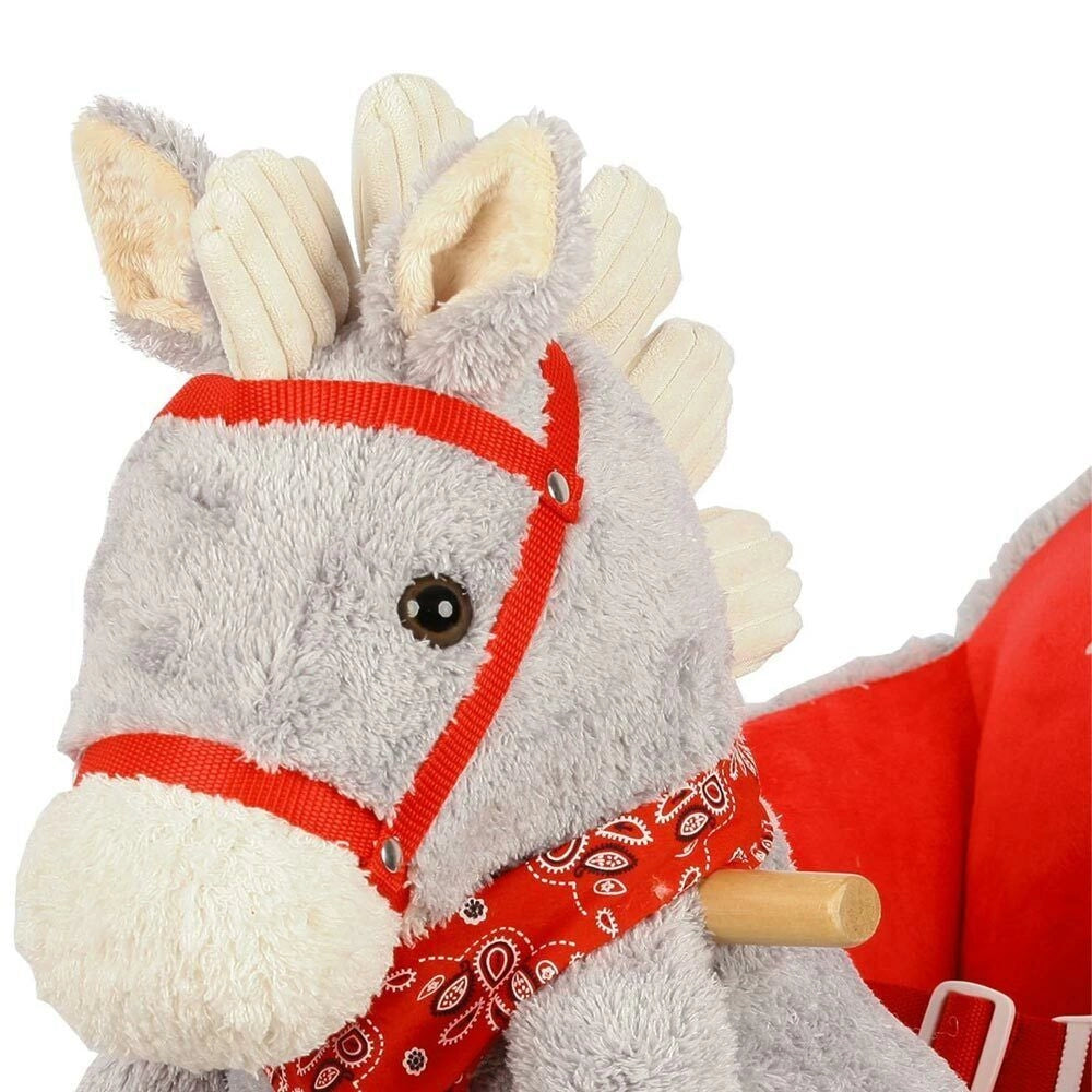 Cavallo a Dondolo in Legno con Ruote e Suoni Poni Cavalluccio Poltroncina Grigio
