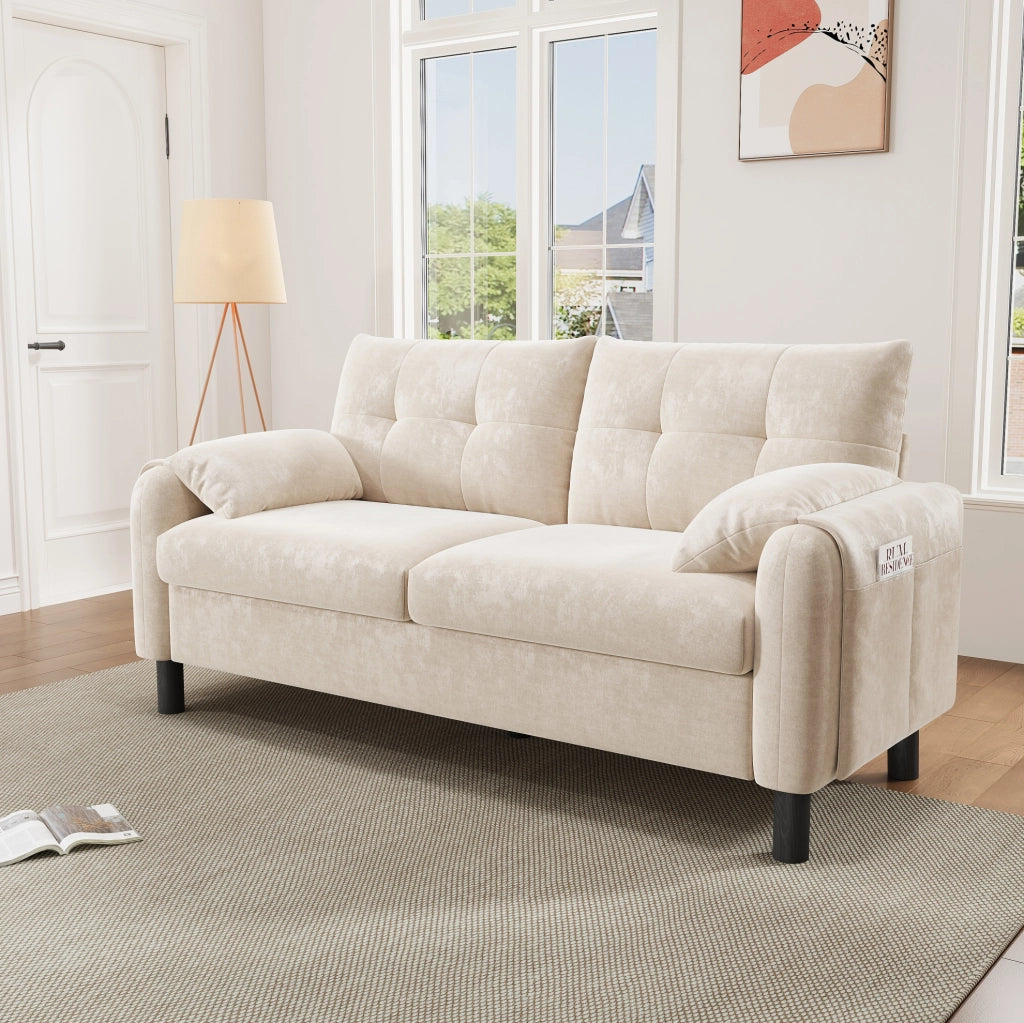 Divano 2 posti 158x80x88.5 cm salvaspazio in chenille beige