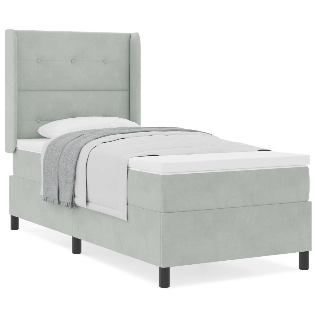 Letto Box Spring con Materasso Grigio Chiaro 80x200 cm Velluto